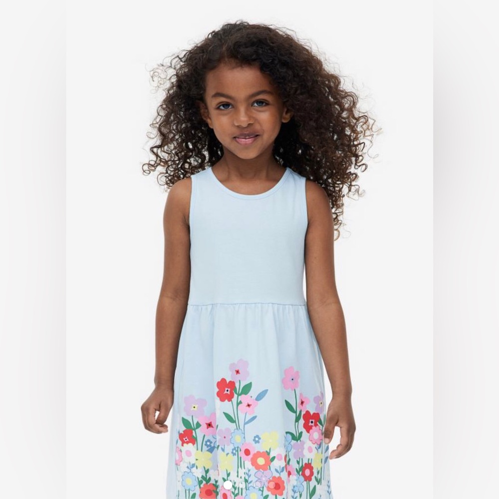H&M Light blue/flowers Patterned Cotton Dress
